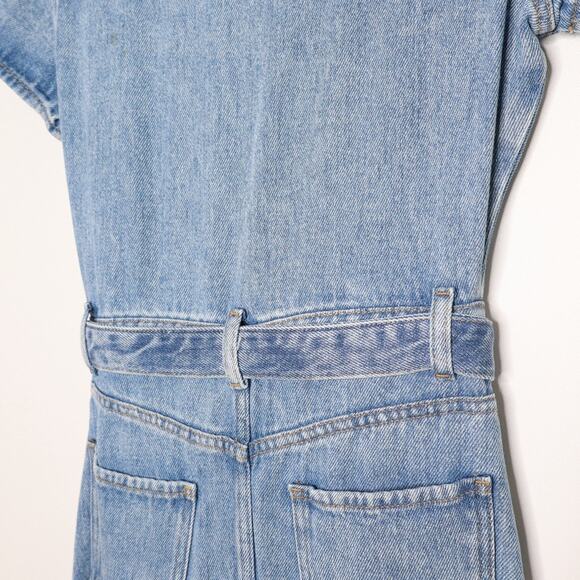 7 FOR ALL MANKIND NEW Denim Lustre Belted Mini Dress Volcano Blue Women's XS - Picture 9 of 14